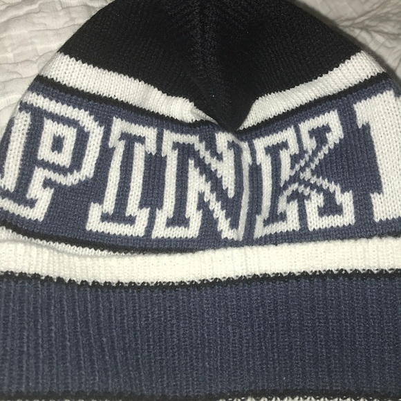 PINK NATION Navy, Black & White knit cap w. Puff - Picture 4 of 5